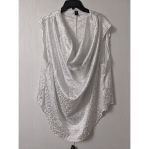 Emery Rose Women's White Sleeveless Leopard Jacquard Draped Collar Top Size 4XL